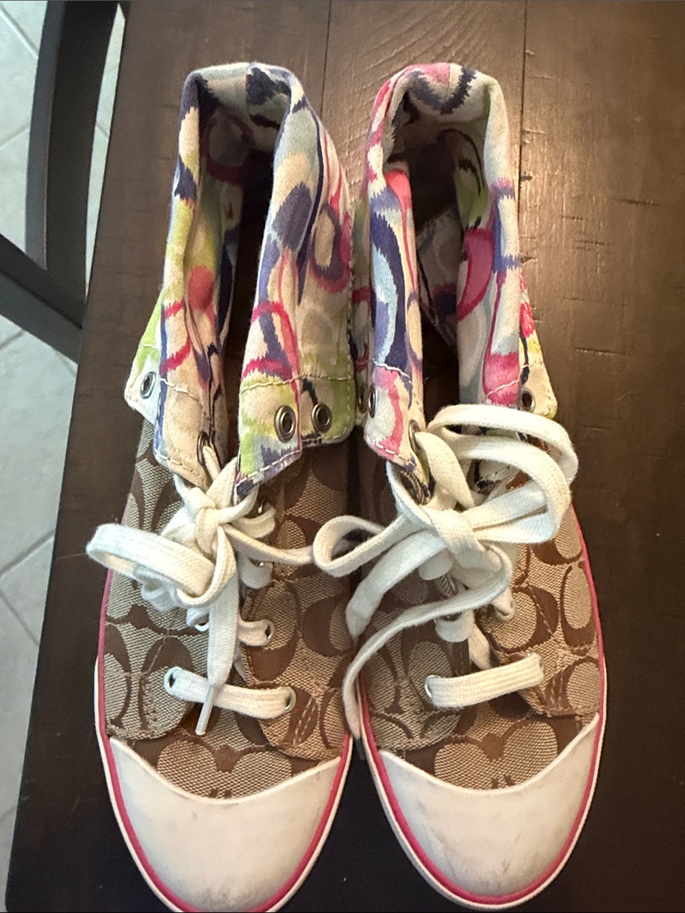 Coach Tan Signature Canvas High-Tops with Floral Accent